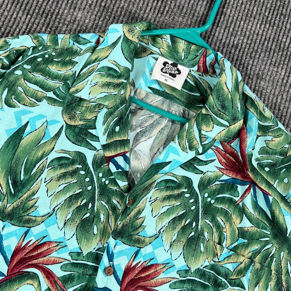 Hilo Hattie Shirt Mens XL Extra Large Green Tropical Floral Short Sleeve Button